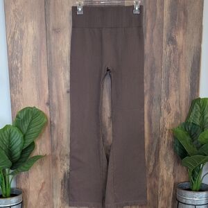 OQQ Brown Ribbed Women's Flare Seamless Leggings XL               M618